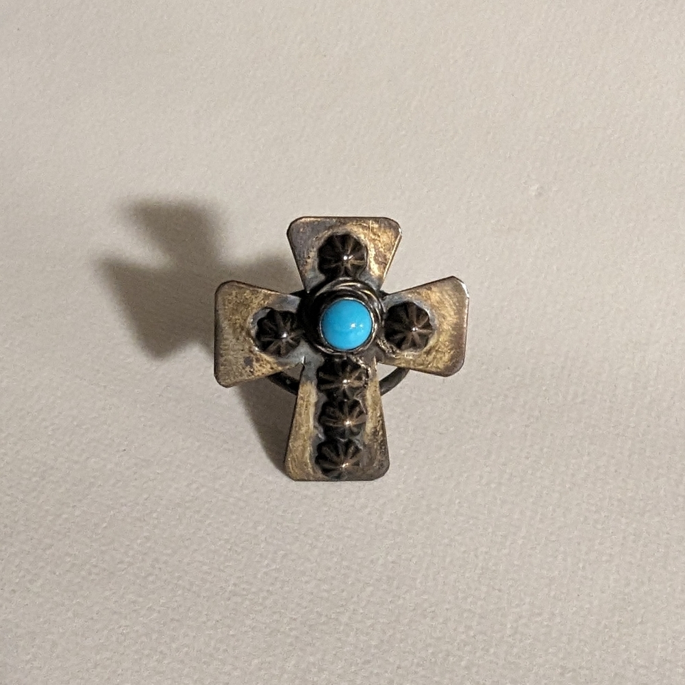 Turquoise & silver cross ring
